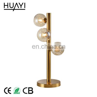 HUAYI Modern Industrial Home Goods Cognac Glass Golden Table Lamp For Living Room