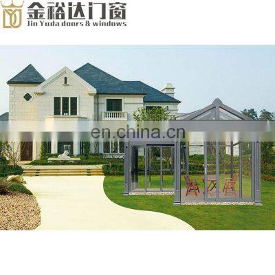 Prefab houses ireland Shaped roof sun room Horizontal open heat insulating aluminum alloy frame tempered glass sunroom