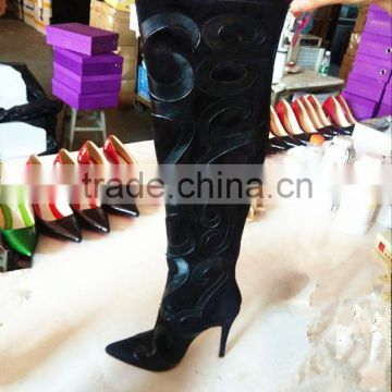 Guangzhou Manufacturer Black Suede High Quality Soft Leather Booty High Thigh High Heel Boots for Women, Ladies Over Knee Boot