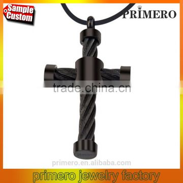 Fashion Punk Twisted Stainless Steel Cable Wire Charm Jesus Cross Pendant Necklace Jewelry