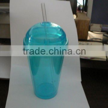 Promotional double wall plastic tumbler with dome lid and straw
