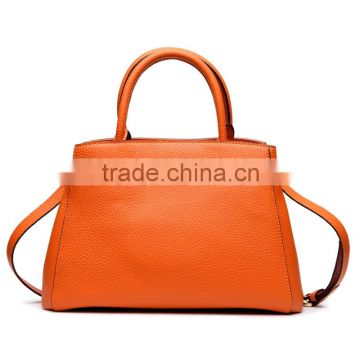 Fashion ladies orange color branded leather bags designer custom tote bag