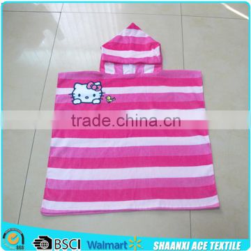 100 cotton stripes color girl surf hooded towel/ stripe printed girl surf poncho towel