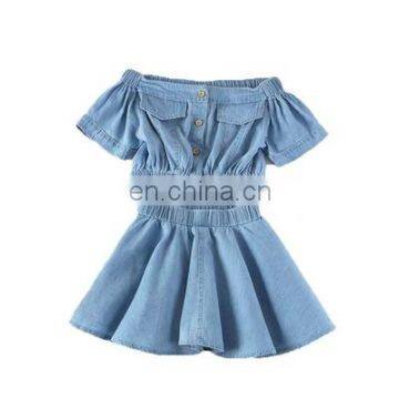 2020 new summer off- shoulder denim girls sets 2 pcs clothing children clothes suit