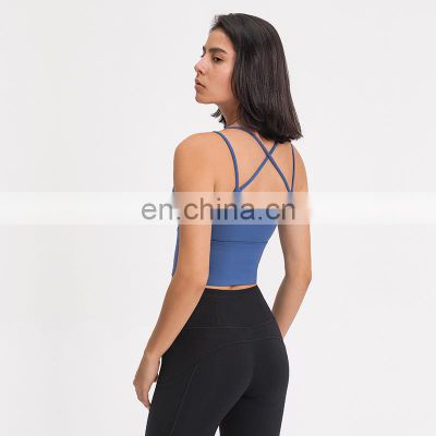 New Fashionable Women Sexy Workout Fitness Yoga Bra Ladies Cross Back Sports Tops With Removable Padded Custom Logo