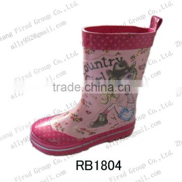 2013 kids' rubber rain boots with country girl pattern