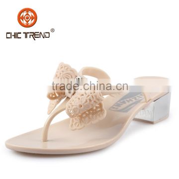 2016 simple design high quality pvc sandals low heels jelly shoes crystal plastic melissa lady shoes with butterfly