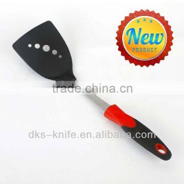 TSY002-SLT Black Nylon Slotted Turner with Red PP and Black TPR handle Nylon Kitchen Tools