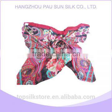 Fashion in store square flower custom made flower printing polyester scarf