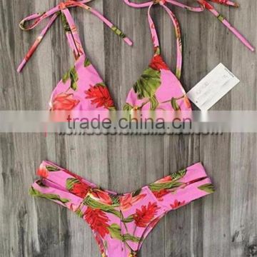 Pink Floral Printing bikini swimwear 2016