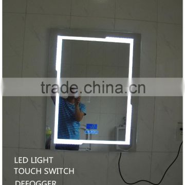 2016 carton fair shows world best price brightly LED backlit defogger / touch switch glass bathroom mirror with digital clock