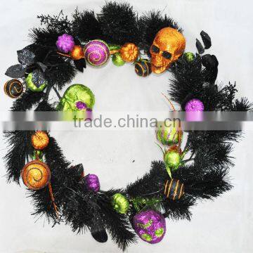 Wreath with glitter skull decor for wall decoration of halloween holiday