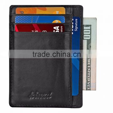 TIANHOOO black 100% soft sheepskin genuine leather credit card holder