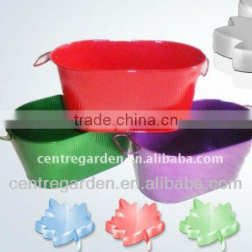 Colored metal oval flower bucket with two handles