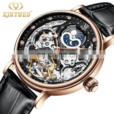 Kinyued J055 Skeleton Automatic Wristwatch for Men 30M Life Waterproof Steel Mechanical Diamond Watch
