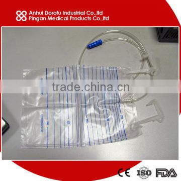 Disposable drainage urine bag with 2 hangers CE ISO