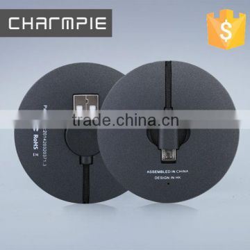 slim power charger 700mah bulit in cable circle power bank