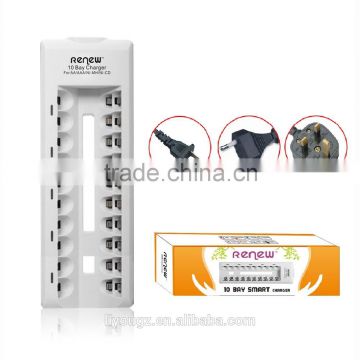 Wholesale RENEW 10 Bay/Slot AA AAA Ni-MH Ni-Cd Quick Charger Smart Battery Charger for Rechargeable Batteries S9 charger