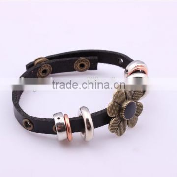 2015 punk style Leather bracelet bracelets with flower