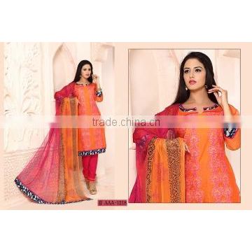 Classical Orange Cotton Churidar Suit/Shop Online churidar Suit
