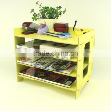 DIY A4 File Folder Desktop Shelf, Multi-function Ladder-Like Wooden Cosmetic Makeup/ Jewelry Storage Box