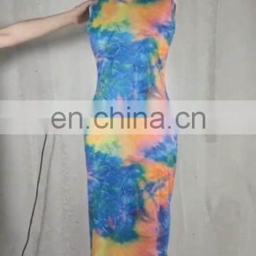 Summer Women Tie Dye Sleeveless Dress With Face Cover Girls Sexy Summer Tie Dye Long Dress Maxi Dress with face