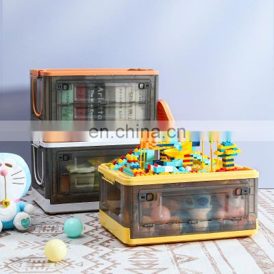Wholesale foldable plastic bin transparent for kids outdoor container with lock collapsible kids toys storage box organizer
