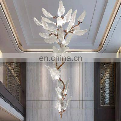 New Design Indoor Lighting Hotel Villa Long Staircase Decorative Pendant Lamp Modern Copper Branch LED Chandelier
