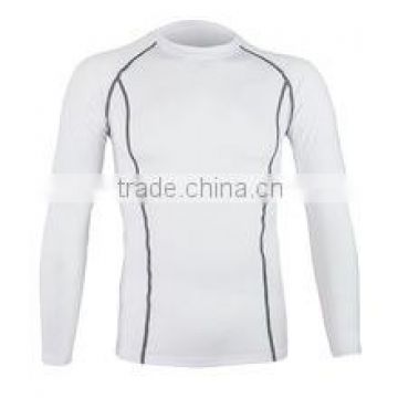 92% Polyester 8% Spandex (Lycra) Plain White Full Sleeves Compression Shirt / Rash Guard with Grey Color Stitching work