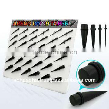Display with 36 pcs. of areng wood tapers with O-ring - size 8g - 00g (3mm - 10mm)
