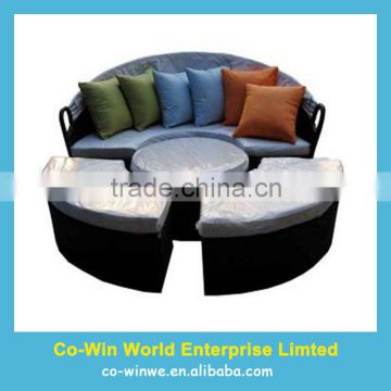 Wicker Outdoor LOUNGE Patio Furniture Round Bed Daybed Set + Retractable Canopy