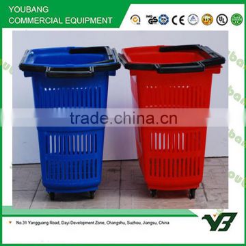 HDPP Rolling Plastic shopping basket with wheels