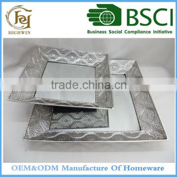 Square Silver Metal Plate &Trays For Home Decoration on tabletop