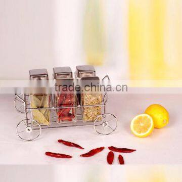 hot sale 7pcs glass spice jar with metal fashion rack