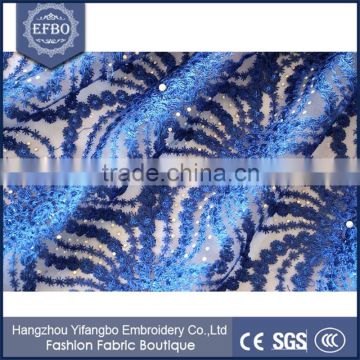 2016 royal blue sequin tulle fabric bridal wedding dress embroidery stones and beads european fabric african french lace