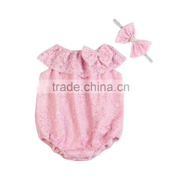 Wholesale Baby Lace Rompers Top Quality Baby Girl Lace Jumpsuit Birthday Outfit boutique Newborn Baby lace Clothes with headband
