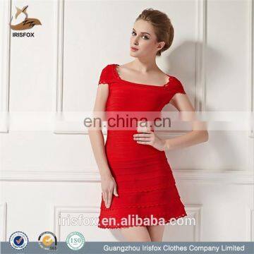Guangzhou Modern Clothing Lady Red Short Sleeve Wedding Dress