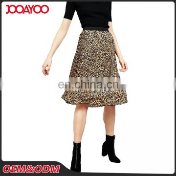 Custom Size Modern Design High Waist Women Skirts Printed Leopard Pleated Lady Long Skirt