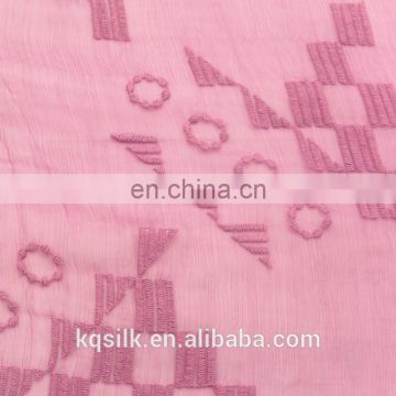 Plain lace silk fabric with embroidery pattern