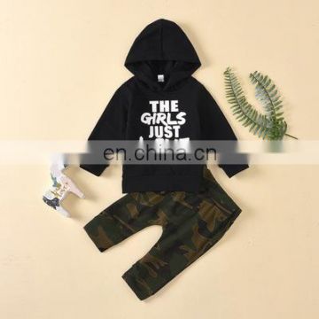 Boys Long Sleeve Letter Hoodie Camouflage Trousers Two Piece Set