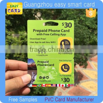 prepaid mobile scratch card with PIN number and scratch off stripe