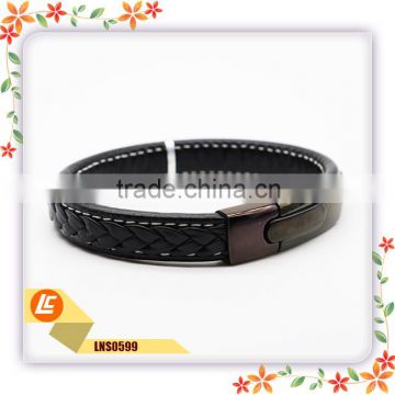 Black Genuine Cowhide Leather Bracelet for Boys