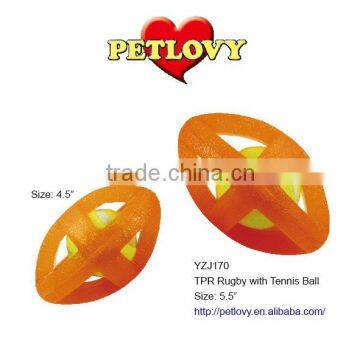 PROMOTIONAL 5.5" TPR RUGBY WITH TENNIS BALL TPR TOY DOG TOY