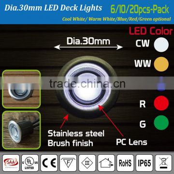 Set of 10 x IP65 30mm Recessed LED Deck Lighting / Recessed LED Deck Kits / Under Deck Iighting