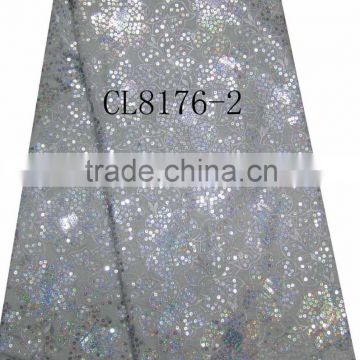 African organza lace with sequins embroidery CL8176-2silver