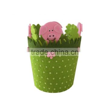 Easter felt leaf and pig flower pot holder for home garden decoration