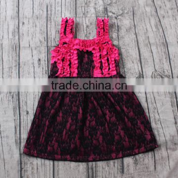 2016 hot sale black color floral print with ruffle baby dress new style modern girls dresses