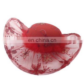 MCH-2251 Fashion cheap wholesale ladies various party wide warping brim floppy gauze hat with pattern