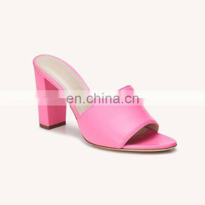 Pink high block heels shoes for women's stylish sandals ladies shoes