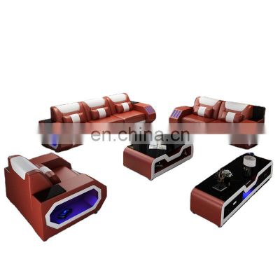 USA LED lighting sectional brown genuine leather designs sofa set 1+2+3